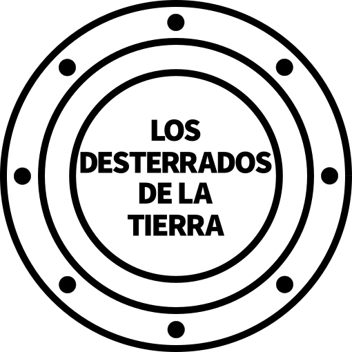 Icono de ojo de buey con el título 'Los desterrados de la Tierra' de la colección La Biblioteca del Ojo de Buey.